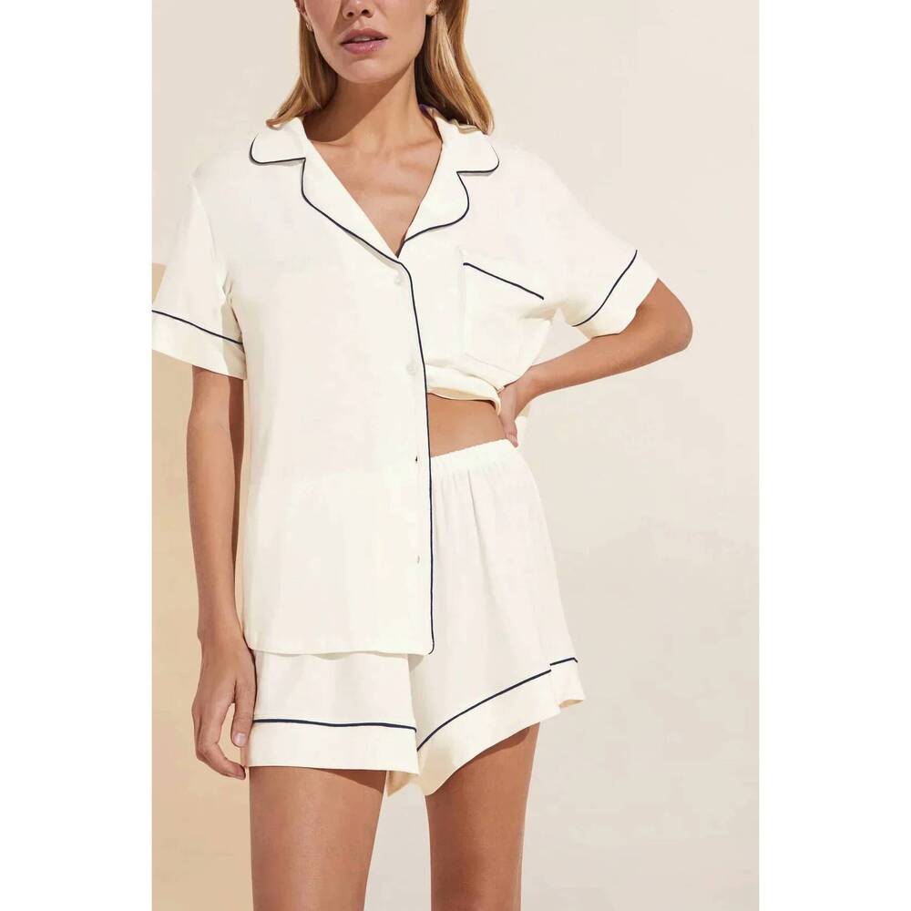 NEW EBERJEY gisele relaxed short pj set in pure ivory/navy
